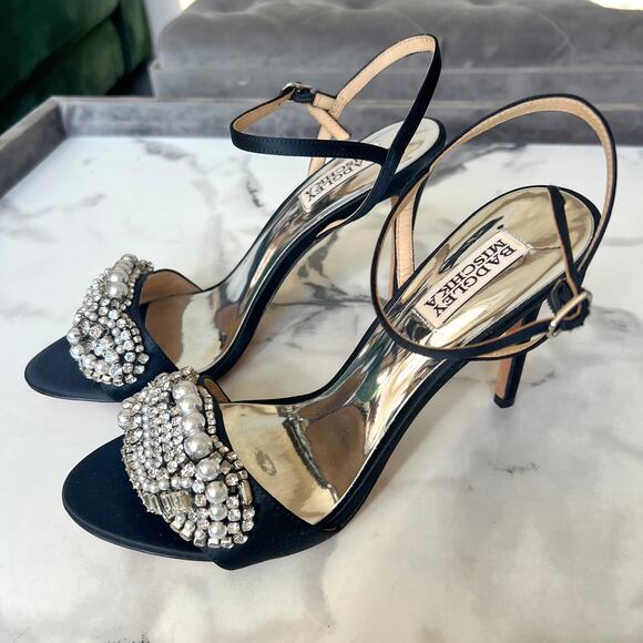 NEW Badgley Mischka Odelia Black Embellished Sandal Heel Size 8 - Picture 5 of 10